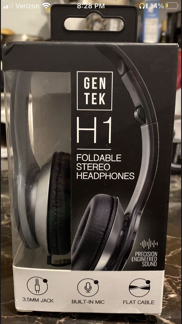 SEALED Box Gentek H1 Foldable Stereo Headphones With Built In Mic Black