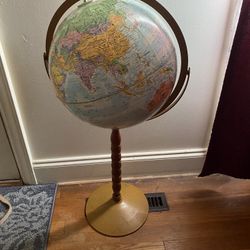 Vintage Rotating World Globe On Stand