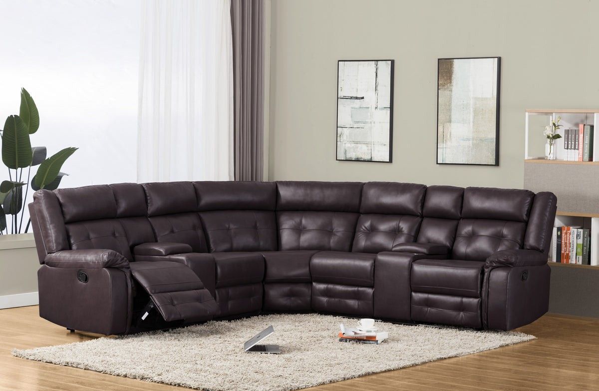 BROWN LEATHER RECLINING SECTIONAL 