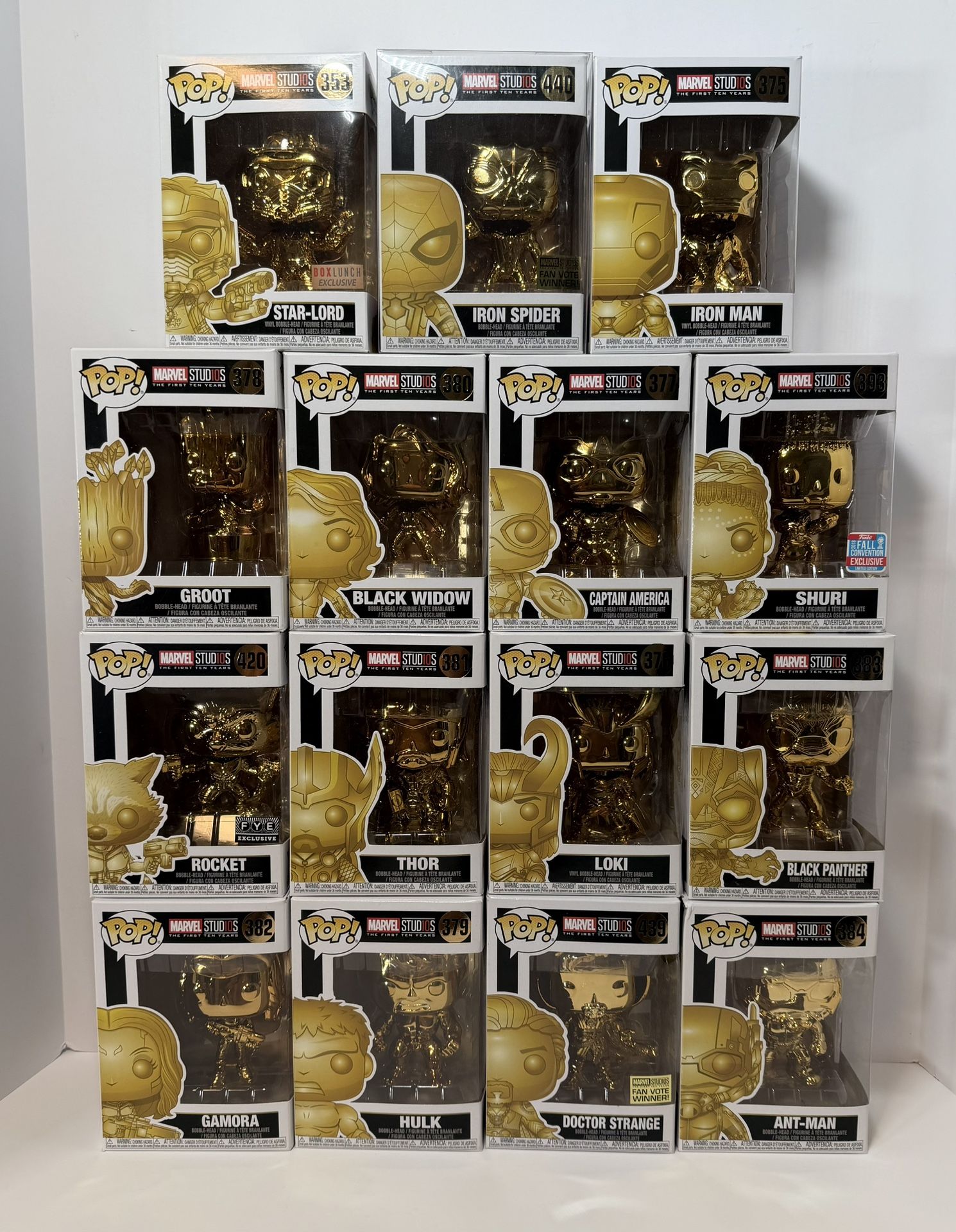Funko Pop! Marvel Studios First 10 Years Gold Set Of 15 Vinyl Figures Exclusives