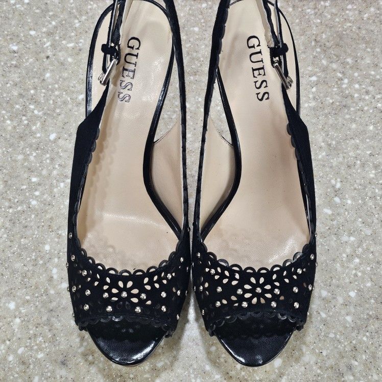 Guess GWBoardy Black Suede Heels/Shoes Women's Size 8 NIB