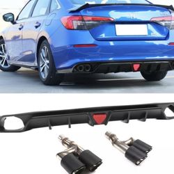 Fits 22 Honda Civic 11th Gen Sedan IKON Matte Black PP Rear Bumper Diffuser Lip
