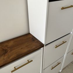 White Shoe Rack With Wooden Top Holds 8 Pair Of Shoes 