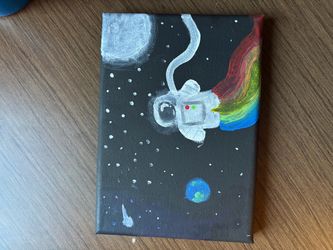 Original Acrylic Painting Astronaut Space Canvas