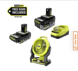 ONE+ Ryobi 7.5" Fan  w/ 4.0 Ah Battery, 2.0 Ah Battery and charger