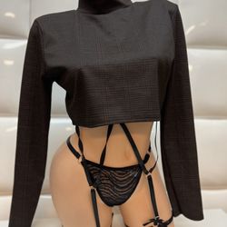 Sexy Brown Plaid Top- USED FOR PHOTOS-$10 no Less-fits Medium-blusa Cafe Usada Solo Para Fotos 