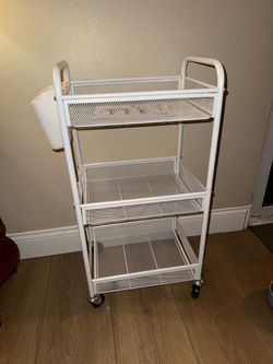 3-Tier Metal Rolling Cart, White Utility Storage Cart with Wheels