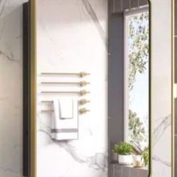 20 in. W x 32 in. H Rectangular Brass Gold Aluminum Alloy Framed Recessed/Surface Mount Medicine Cabinet with Mirror