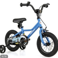 Costway 12" Kids Training Bike with Removable Training Wheels Pneumatic Tires Navy. New in box assembly required.