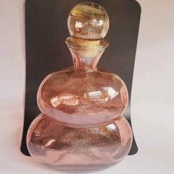 Large Bubble Pink Glass Vase w/ Globe Stopper 14"