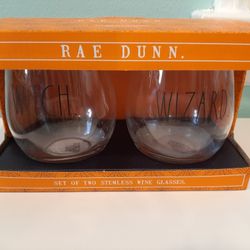 Rae Dunn~wizard Witch Stemless clear Wine Glass~Gift Set of 2