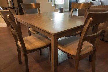 Rectangular Dining Table + 4 Upholstered Chairs – $160