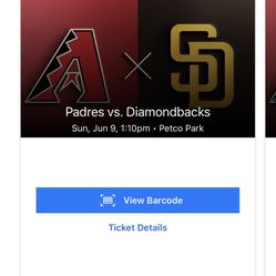 Padres Tickets Sunday , June 9 , 1:10PM Day Game 