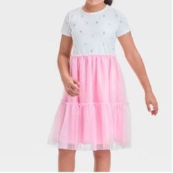 Girls  Short Sleeve Knit Tulle Tiered Dress. Cat & Jack   L(10-12) & XL(14)