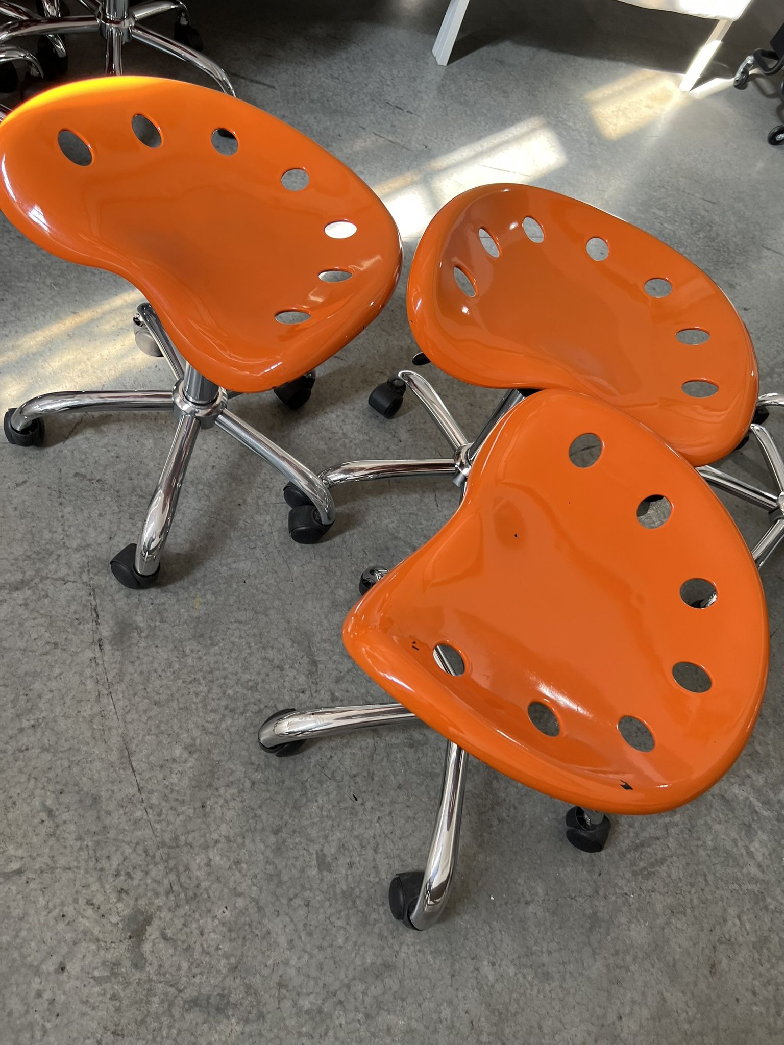 Adjustable Rolling Stools (Orange) 3 Left