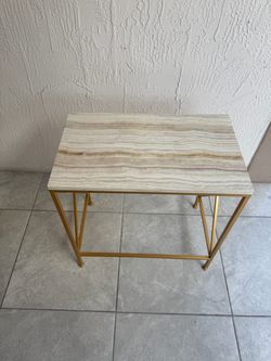 Marble Look Top Table with Gold Metal Base