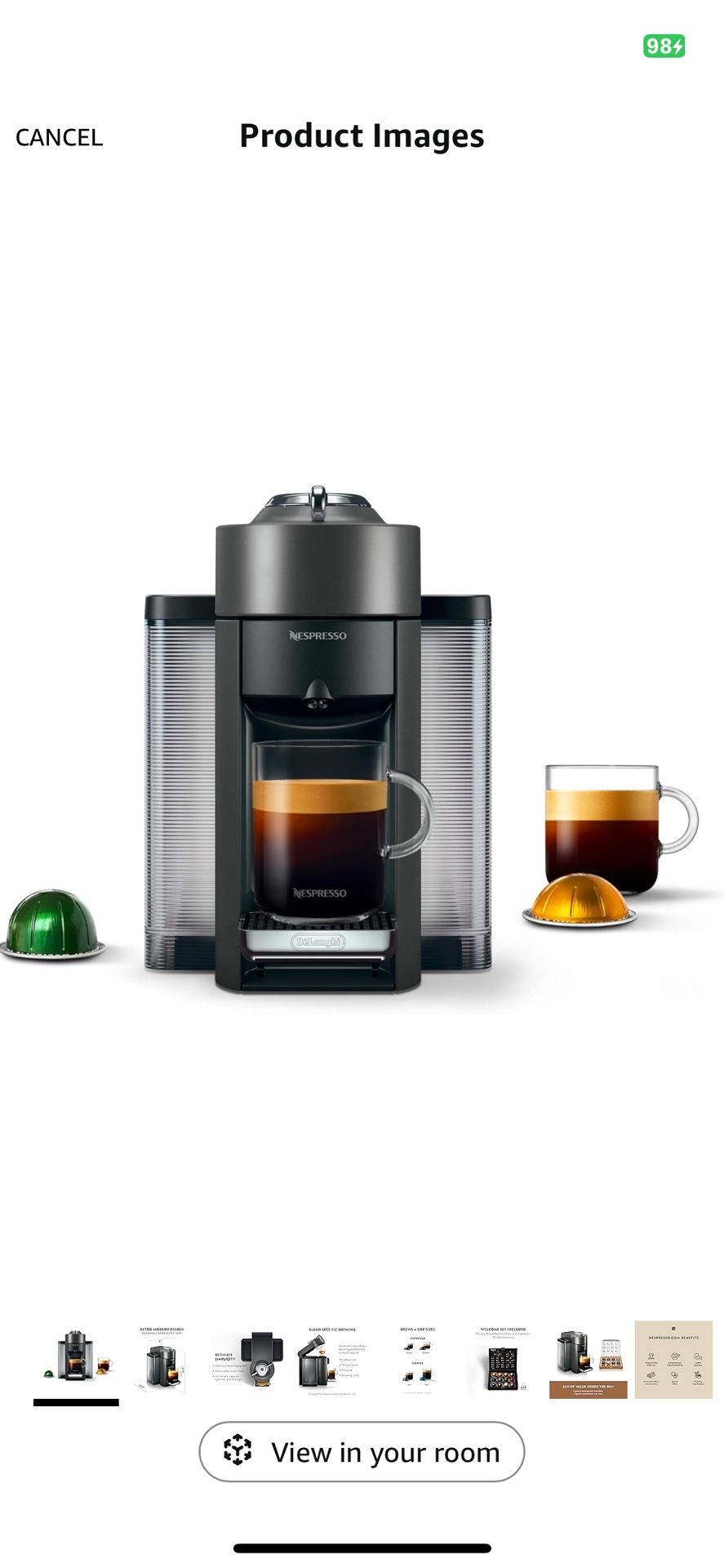 Nespresso Vertuo Coffee and Espresso Maker,1597 ml, by De'Longhi, Graphite Metal