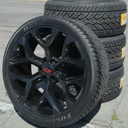 22" Chevy Silverado GMC Sierra Glossy BLACK Wheels & Tires Suburban Escalade Tahoe Yukon Rims Rines Setof4..FINANCING..