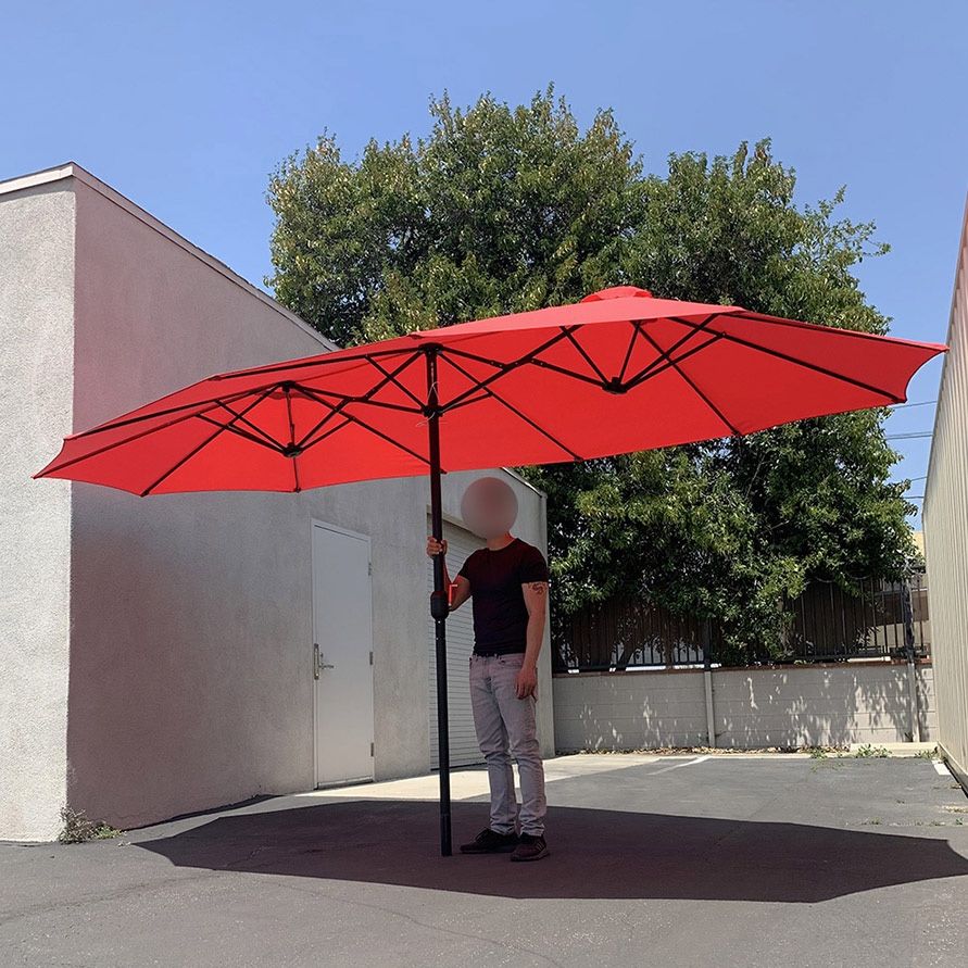 (NEW) $85 Large 15 FT Double Sided Umbrella Outdoor Patio, Gray/Red color (Weight base not included),All Products : American Fashion Style Bags On Sale
