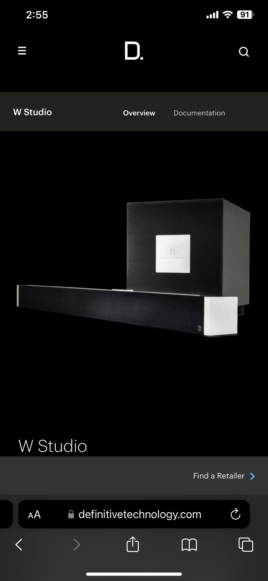 Definitive Technology - W Studio Soundbar with 8" Wireless Subwoofer and Wi-Fi Music Streaming - Black