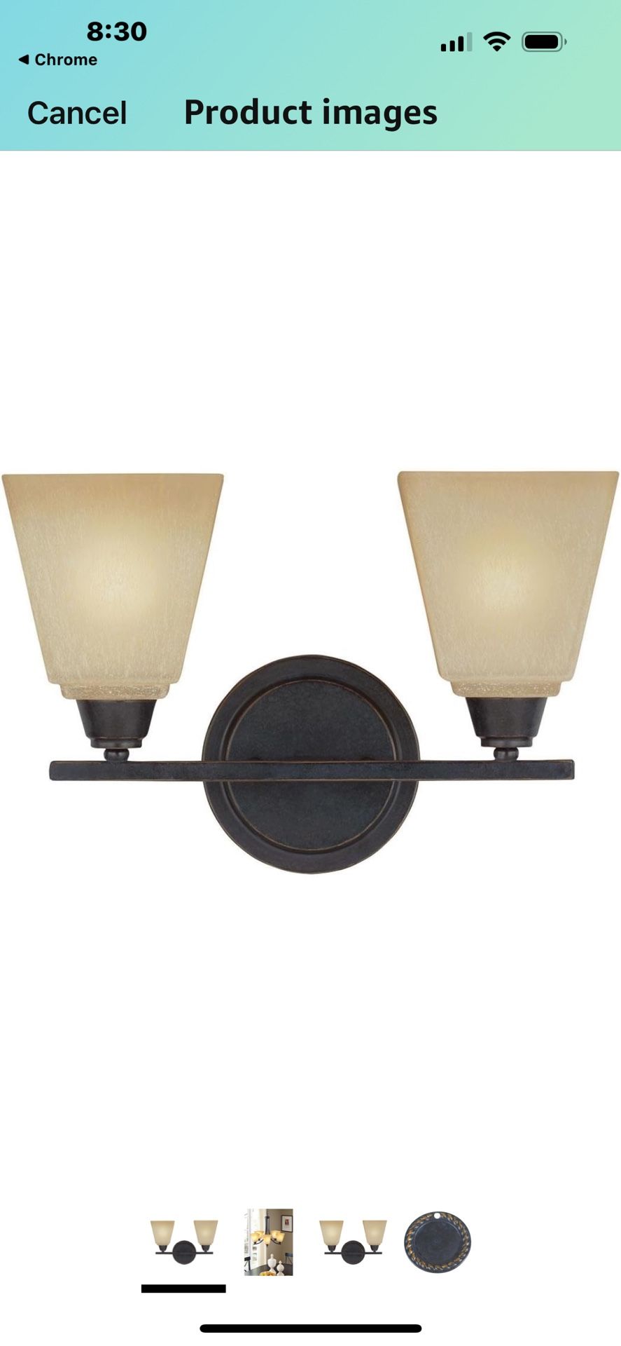 NIB 15.8” W Seagull Parafield Model Light With Two Light Bath Vanity Fixture, Bronze/Dark Creme