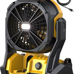 Battery Operated Fan, for DeWalt 20V Battery, Camping Fan Cordless, Option for Corded, with LED Lights, Variable Speed, Hook for Hanging, fo