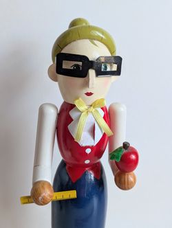 14" Teacher with Ruler and Apple Nut Cracker Christmas Decoration