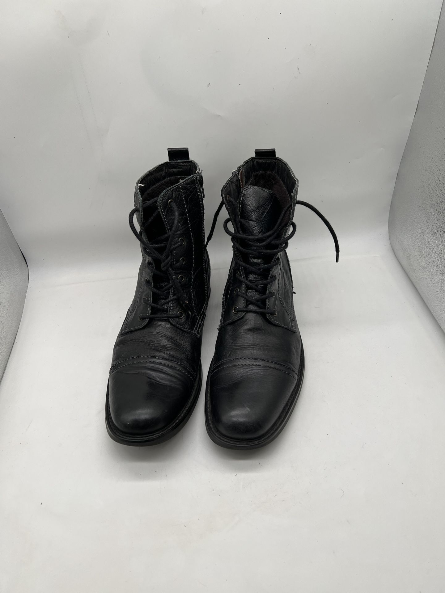 Natha Mens Sz 13 Black Side Zipper Leather Riding Mid Calf Capped Boots