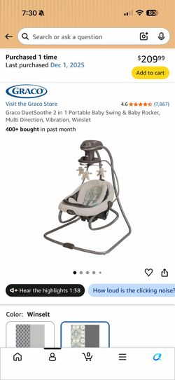 Graco DuetSoothe 2 in 1 Portable Baby Swing & Baby Rocker,