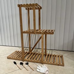 New In Box Heavy Duty Bamboo 32x10x32 Inch Tall Plant Stand Rack for Indoor Or Outdoor Flower Pot Holder Shelf Rack 