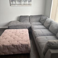 Sectional Sofa and Ottoman for Living Room, 121.5”, Gray L-Shaped Couch with Ottoman
