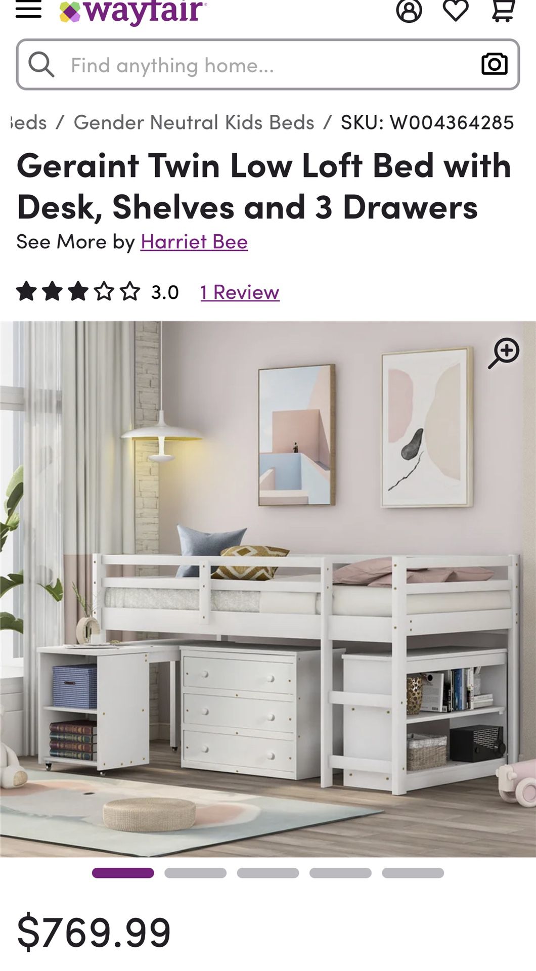 Twin Low Loft Bed With Desk Only