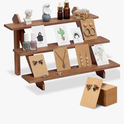 Wood Earring Display Stand Retail Jewelry Card Display Stand Earring Display Stands for Selling with 50 Pcs Earring Card for Merchandise Jewelry Displ