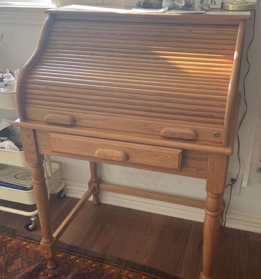 Midcentury modern roll top secretary desk