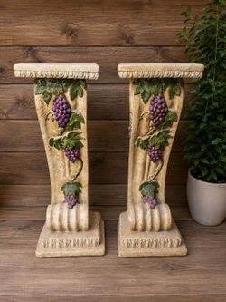 Decorative Pedestal Plant Stands with Grape Vine Detail – Set of 2