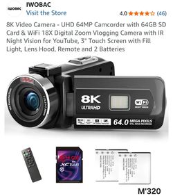 8K Video Camera 64MP UHD Camcorder WiFi + Accessories Included! (M'320)