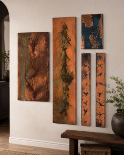 Vintage 1991 Sedona Copper Wall Art & Clock Set (5-Piece Triptych) by John D.