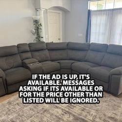 Powell Keystone Grey 3-Piece Reclining Sectional w/ Console - Excellent Condition (Not Leather)