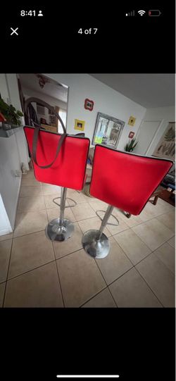 Red Faux Leather Bar Stools Set of 2