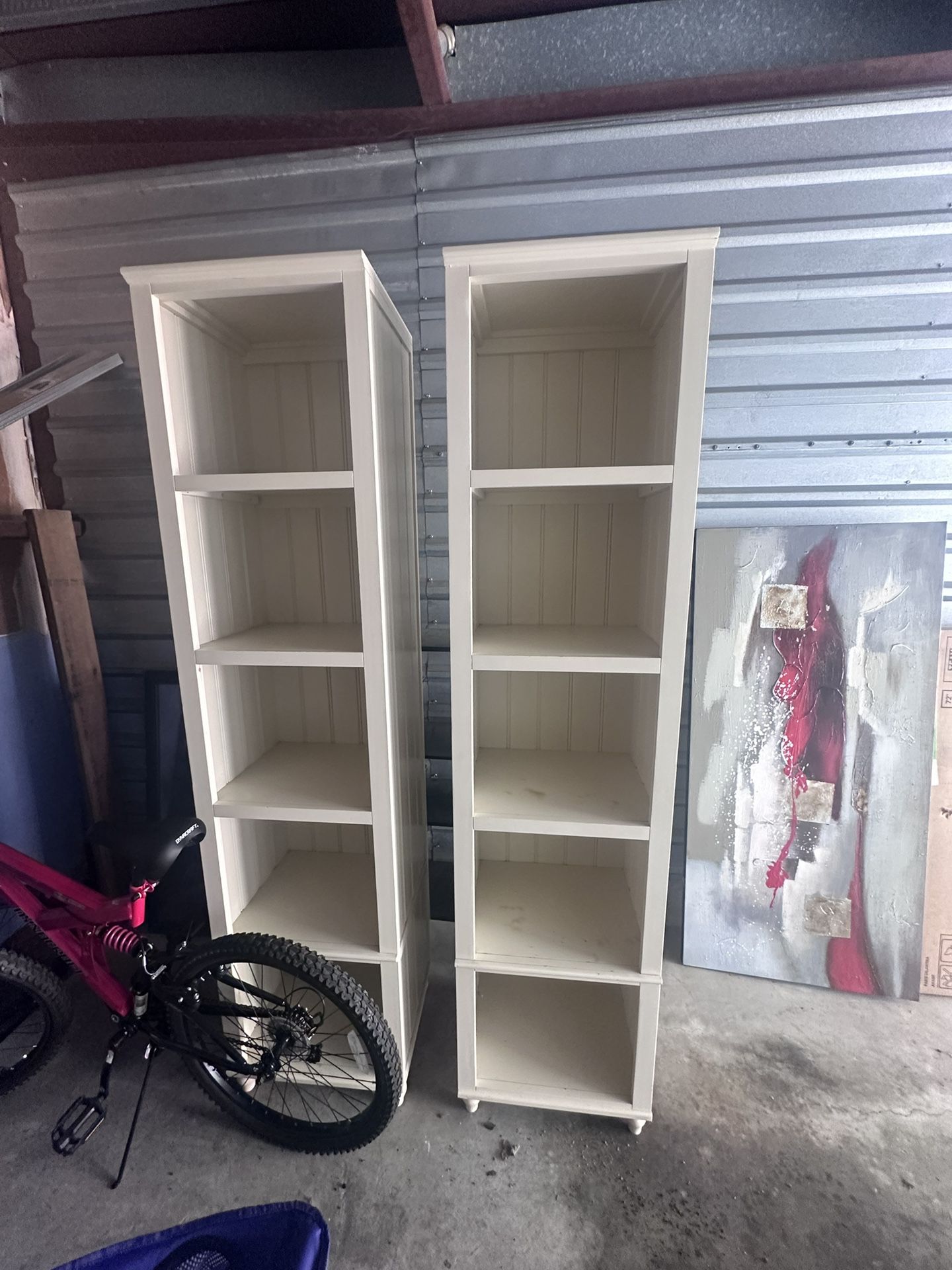 Two 5 Tier Wooden Shelves