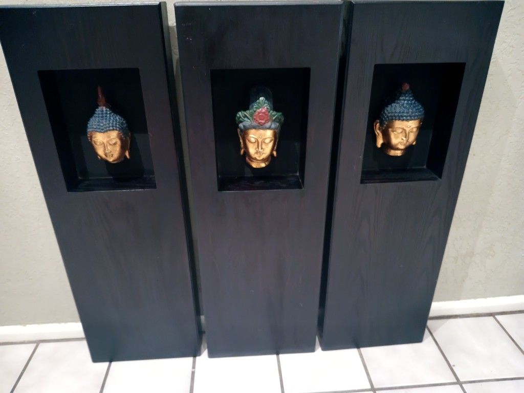 3 Pier One Buddha Heads Wall Art