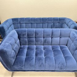 Gorgeous Royal Blue Velvet Mid-Century Modern Sofa & Loveseat set