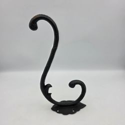 Cast Iron Double 2- Hook Coat Plant Wall Hanger Distressed Black Victorian 9.5"