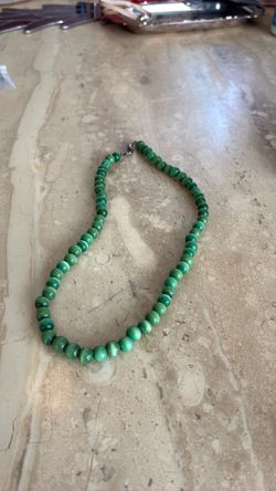 Green Beaded Necklace with Silver Clasp