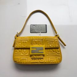 Fendi Yellow Embossed Leather Mini Baguette 