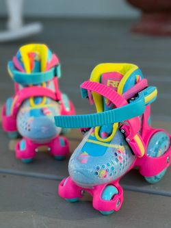 Kids Quad Roller Skates Rainbow Pink