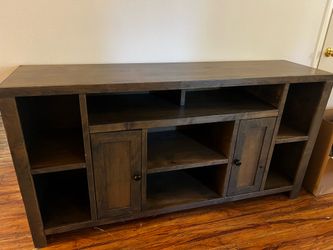Farmhouse TV Stand / Entertainment Center – Dark Walnut – Excellent Condition