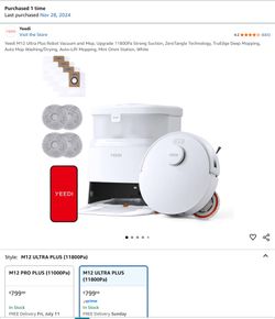 Yeedi M12 Ultra Plus Robot Vacuum and Mop, Upgrade 11800Pa Strong Suction, ZeroTangle Technology, TruEdge Deep Mopping, Auto Mop Washing/Drying, Auto-