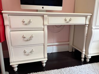 White Wood Writing Desk with Drawers