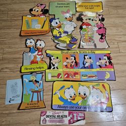 Rare Vintage 80s Disney Dentists Signs Ads Mickey Minnie Mouse Goofy & Donald Lot of 7 Colorful Cool Collectible 